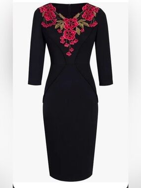 HOMEYEE Womens Vintage style Floral 3/4 Sleeve Pencil Dress size 4